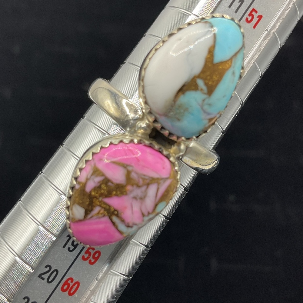 New* 925 Silver Ring with Pink and Blue Stones (Cotton Candy Type open back sz 7